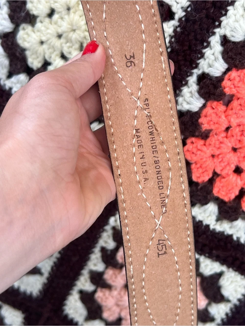 Vintage Brown Leather Belt Strap Size 36 Western Contrast Stitch USA No Buckle